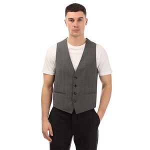Boss Mens Huge 6 Checked Virgin Wool Vest / Gray